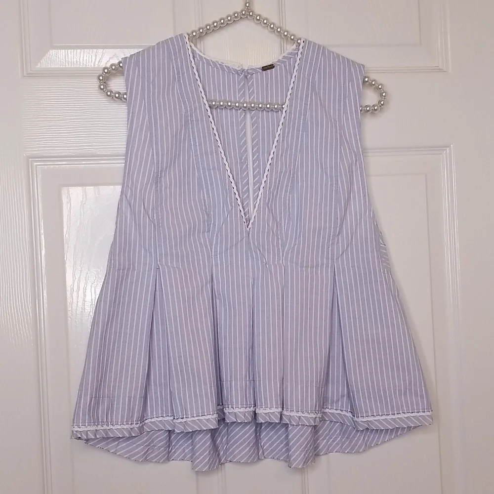 Free People Womens Light Blue Sleeve less Peplum Baby Doll Top Size XS - Picture 3 of 13